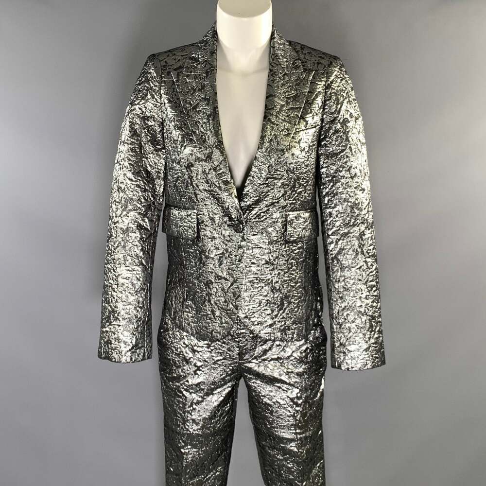 ZADIG & VOLTAIRE Size S Silver Grey Cotton Blend Jacquard Peak Lapel Pants Suit